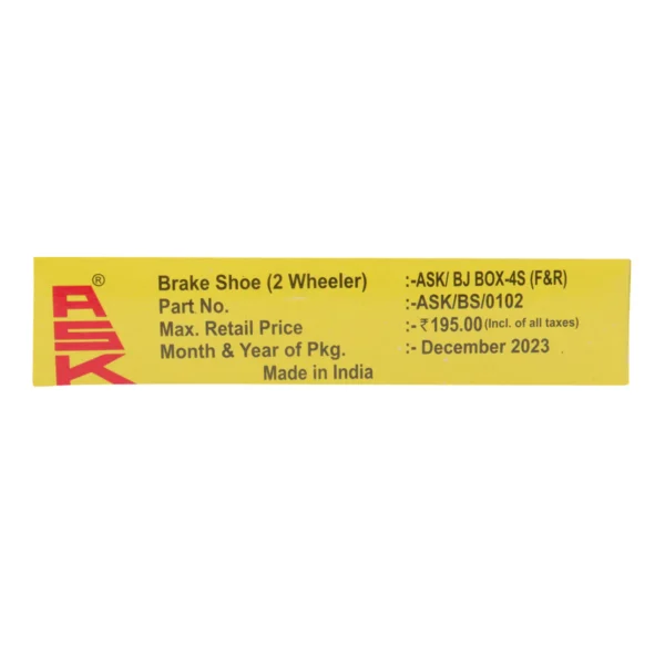 ASK BRAKE SHOE KB4S BOXER | ASK/BS/0102 | ASK/BS/0102 | ASK BREAK PATTA | ASK BRAKE SHOE | KV 4X  KB 4X BREAK PATTA - Image 2