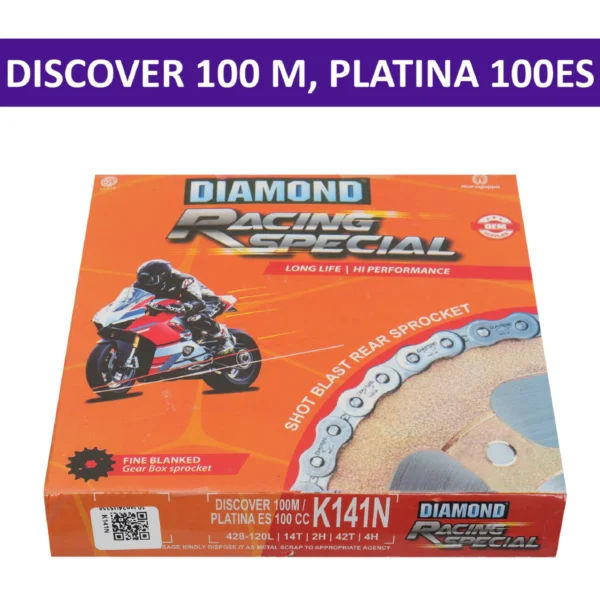 DIAMOND CHAIN SPROCKET KIT K141N BAJAJ DISCOVER 100M PLATINA 100ES | DIAMOND CHAIN KIT | CHAIN CHAKKAR CHECKER | PLATINA ES
