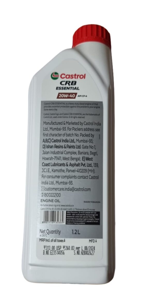 CASTROL ESSENTIAL 20W40 1.2LTR|CF-4|CRYSTAL OIL | ENGINE OIL|OIL - Image 2